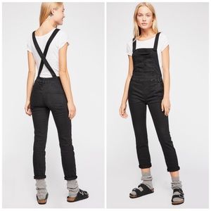 Free People black skinny leg overalls